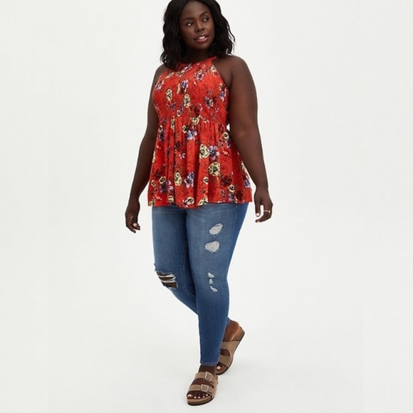 Babydoll Rayon Crepe Smocked Floral Tank NWT - Picture 3 of 8